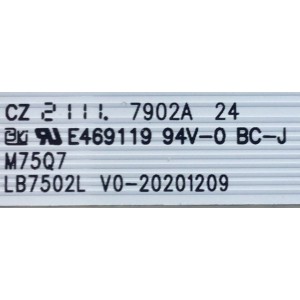 KIT DE LED'S PARA TV VIZIO ((INCOMPLETO SOLO 21 PIEZAS)) / NUMERO DE PARTE LB7502L / LB7502L V0-20201209 / E469119 / 7902A / 7839-759015-031F0901 / PANEL K750WDR21 / MODELO M75Q7-J03 / NOTA IMPORTANTE:KIT CONSTA DE PIEZAS EN TOTAL